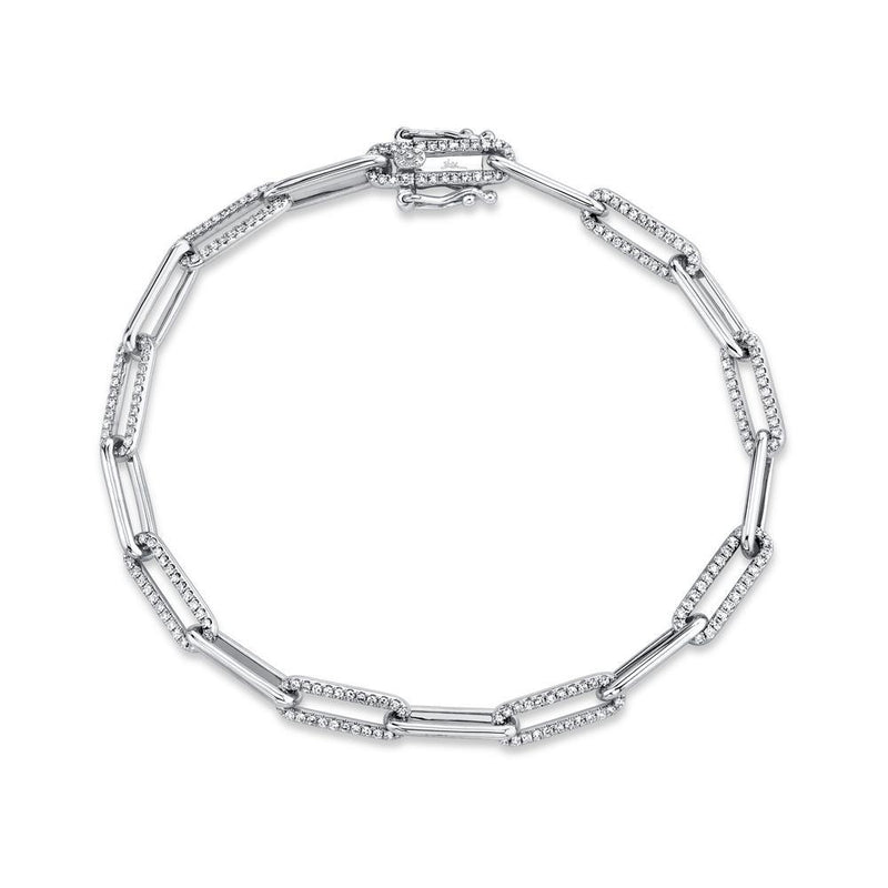 14K White Diamond Paper Clip Link Bracelet