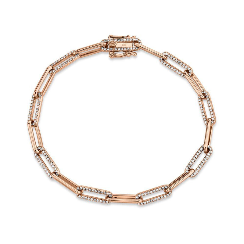 14K White Diamond Paper Clip Link Bracelet