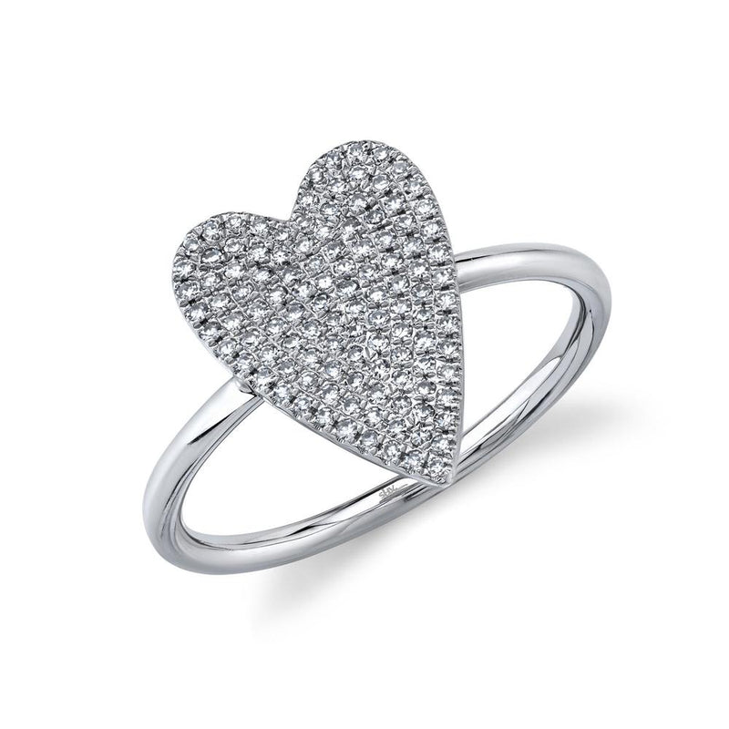 14K White Gold Diamond Pave Medium Heart Ring