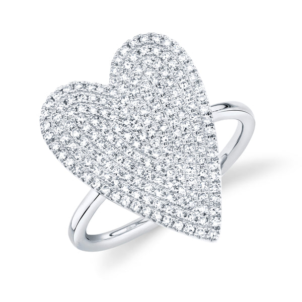 14K White Gold Diamond Pave Heart Ring