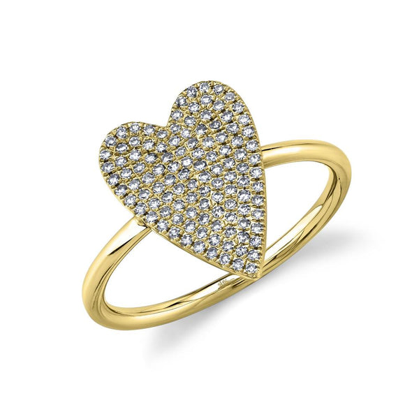 14K Yellow Gold Diamond Pave Medium Heart Ring