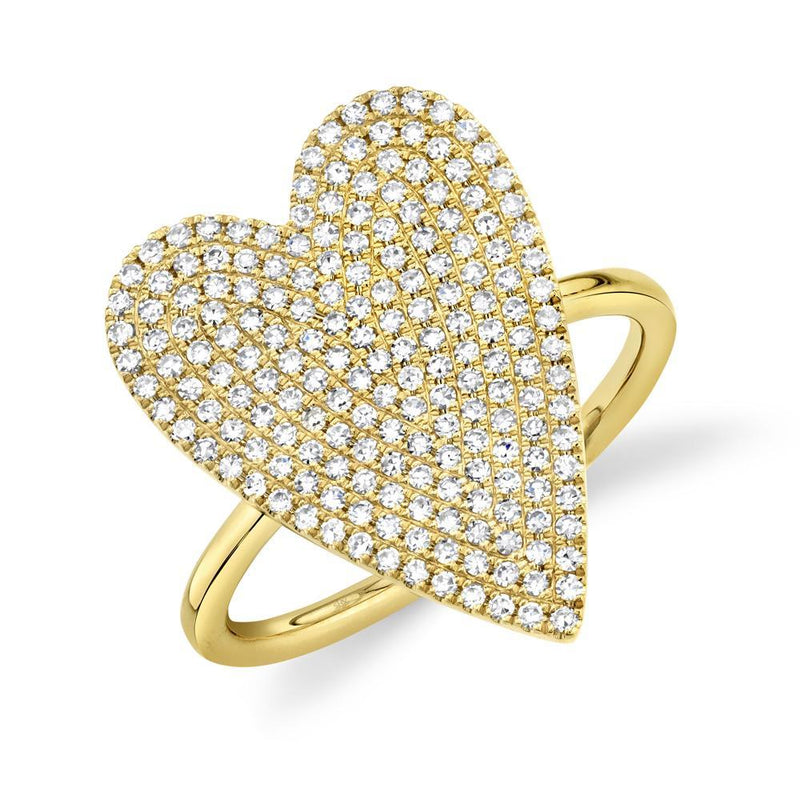 14K Yellow Gold Diamond Pave Heart Ring