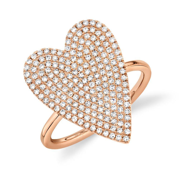 14K Rose Gold Diamond Pave Heart Ring