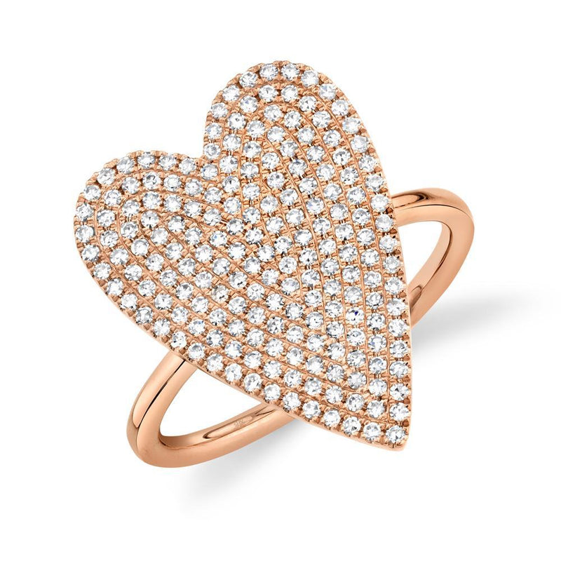 14K Rose Gold Diamond Pave Heart Ring