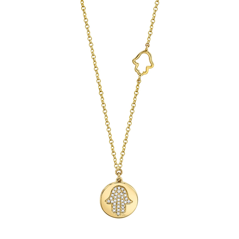14K Yellow Gold Diamond Hamsa Disc Necklace-Necklaces-Maurice's Jewelers-