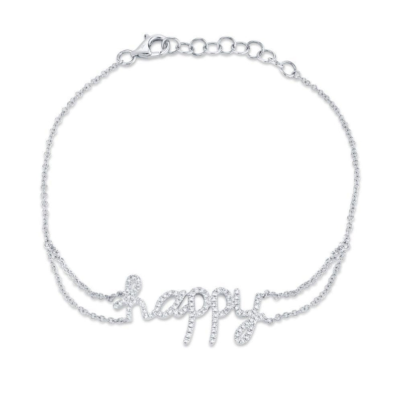 14K White Gold Diamond "HAPPY" Bracelet