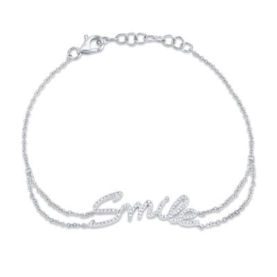 14K White Gold Diamond "SMILE" Bracelet
