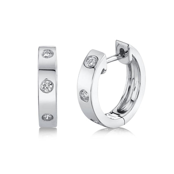 14K White Gold Diamond Huggie Earrings