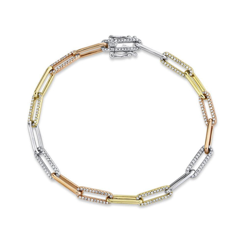 14K White Diamond Paper Clip Link Bracelet