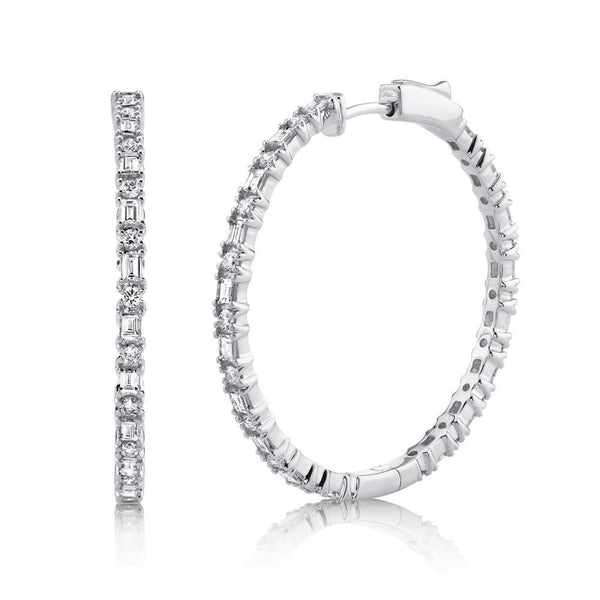14K White Gold Diamond Hoop Earrings-EARRINGS-Maurice's Jewelers-WHITE GOLD-