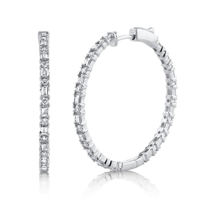 14K White Gold Diamond Hoop Earrings-EARRINGS-Maurice's Jewelers-WHITE GOLD-
