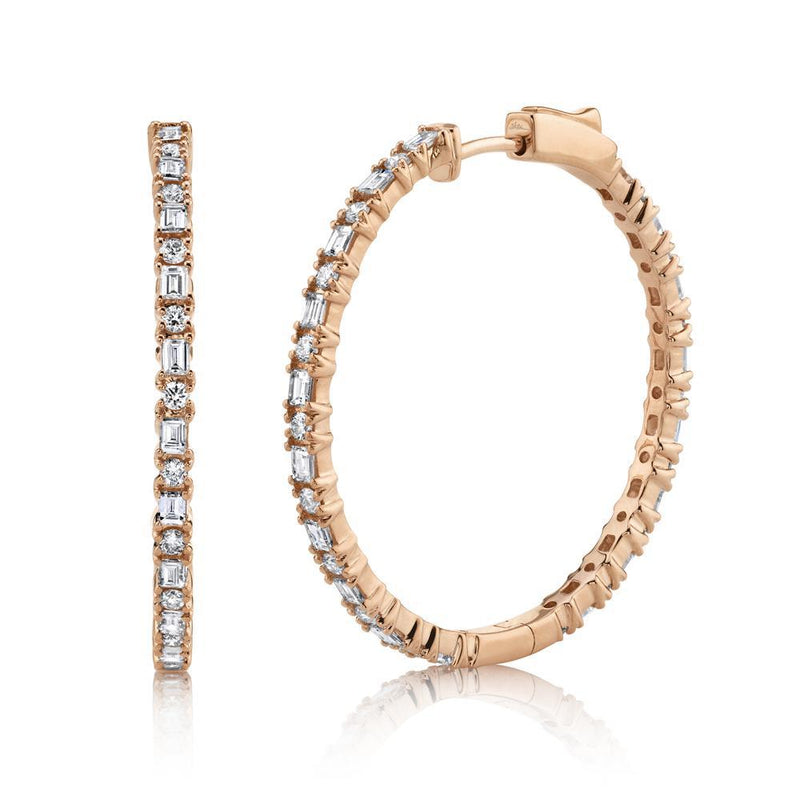 14K White Gold Diamond Hoop Earrings-EARRINGS-Maurice's Jewelers-ROSE GOLD-