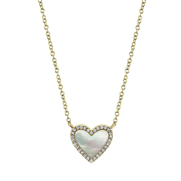 14K Yellow Gold Diamond and Mother of Pearl Heart Necklace-Necklaces-Maurice's Jewelers-