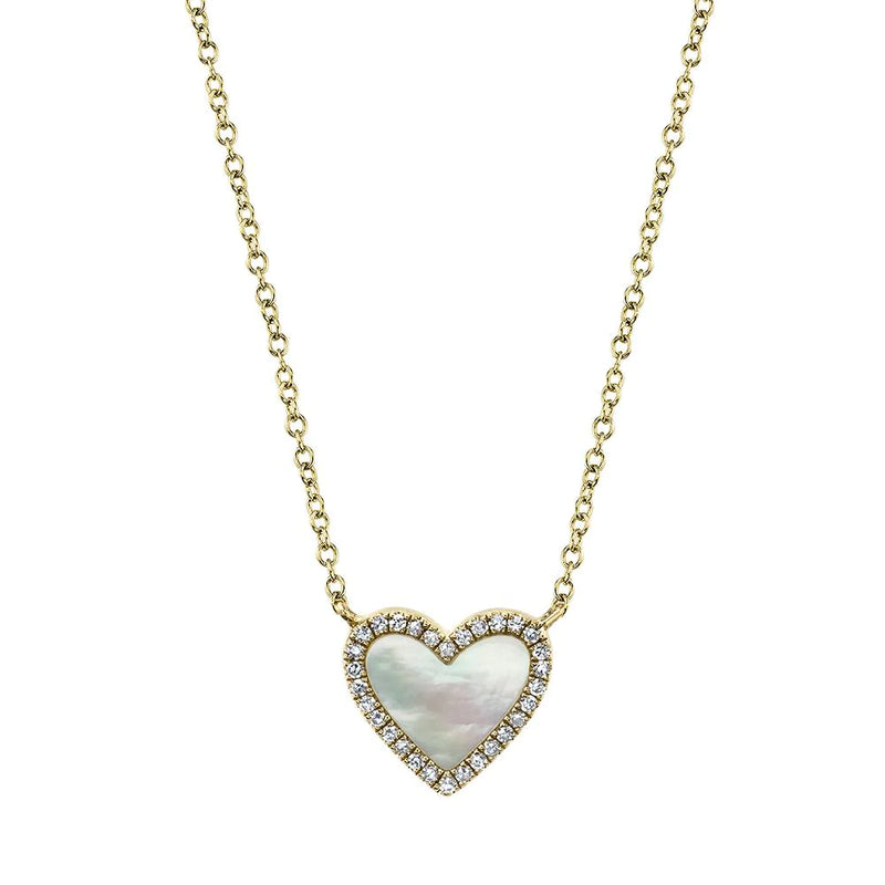14K Yellow Gold Diamond and Mother of Pearl Heart Necklace-Necklaces-Maurice's Jewelers-