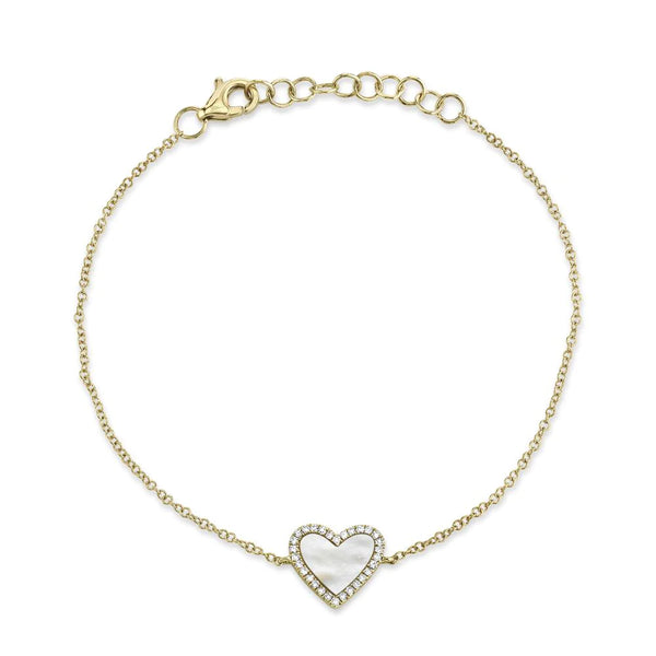 14K Yellow Gold Mother of Pearl and Diamond Heart Bracelet