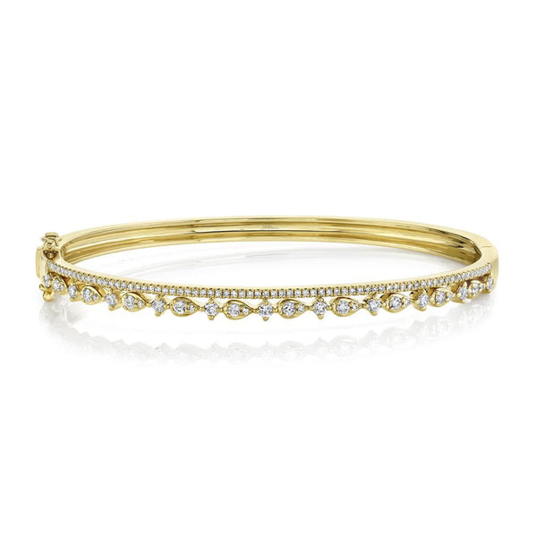 14K Yellow Gold Diamond Double Row Bangle