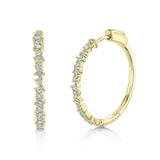 14K White Gold Round+Baguette Diamond Hoop Earrings