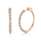 14K White Gold Round+Baguette Diamond Hoop Earrings