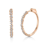 14K Rose Gold Round+Baguette Diamond Hoop Earrings