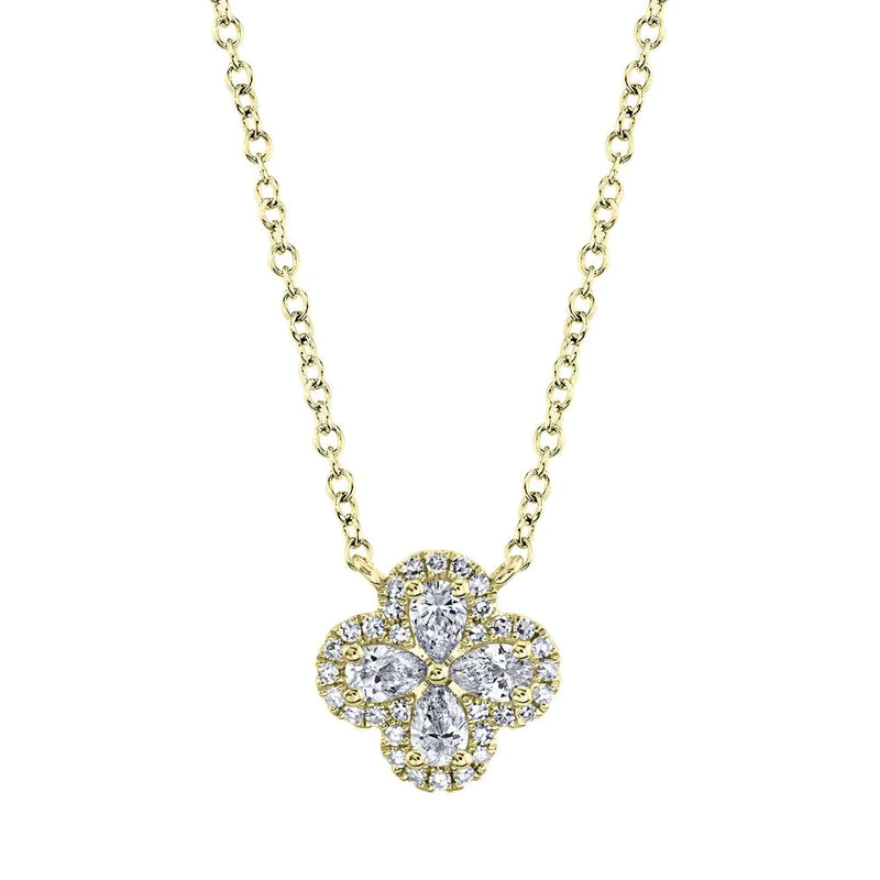 14K Yellow Diamond Clover Necklace