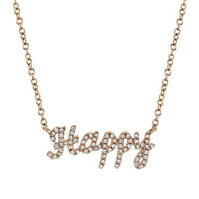 14K Rose Gold Diamond "HAPPY" Necklace