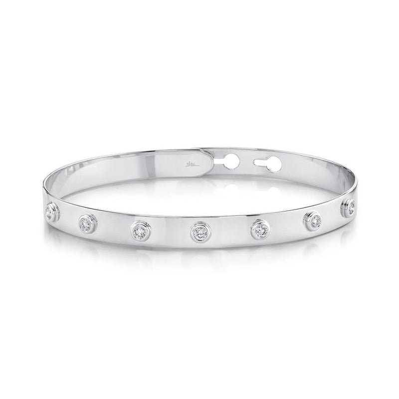 14K White Gold Diamond Bezel Latch Bangle-Bracelets-Maurice's Jewelers-