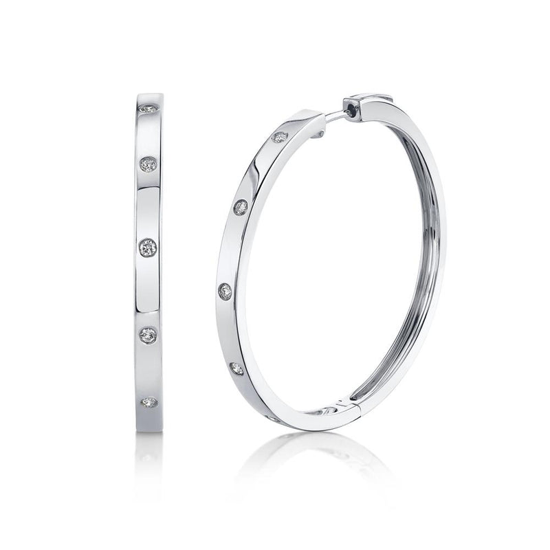 14K Yellow Gold Diamond Hoop Earrings-EARRINGS-Maurice's Jewelers-WHITE GOLD-