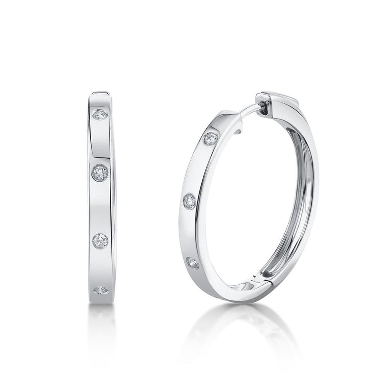 14K Rose Gold Diamond Hoop Earrings-Earrings-Maurice's Jewelers-WHITE GOLD-