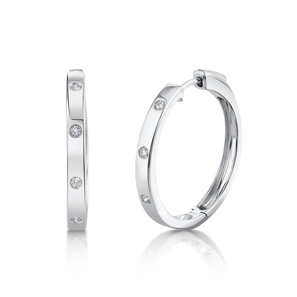 14K White Gold Diamond Hoop Earrings-EARRINGS-Maurice's Jewelers-WHITE GOLD-