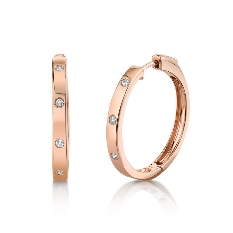 14K Rose Gold Diamond Hoop Earrings-Earrings-Maurice's Jewelers-ROSE GOLD-