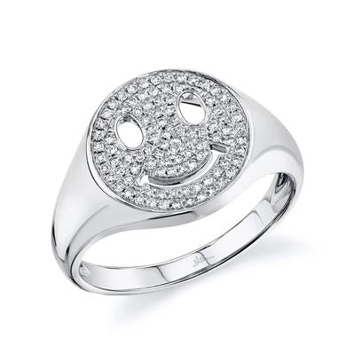 14K White Gold Pave Diamond Smiley Ring