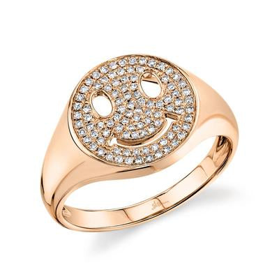 14K Rose Gold Pave Diamond Smiley Ring