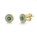 14K Yellow Gold Diamond + Green Garnet Earrings