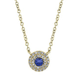 14K Rose Gold Diamond + Blue Sapphire Necklace
