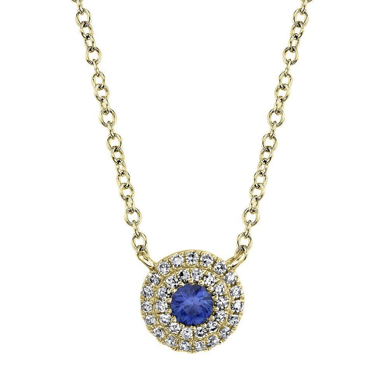 14K White Gold Diamond + Blue Sapphire Necklace