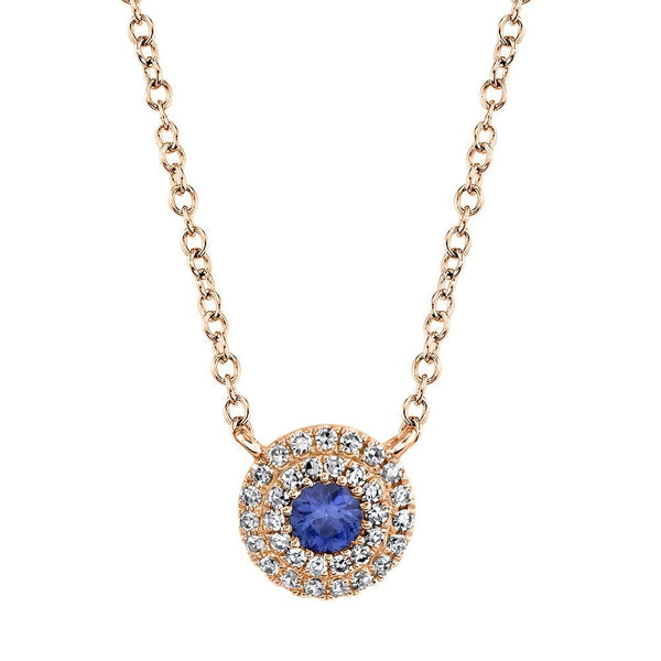 14K Rose Gold Diamond + Blue Sapphire Necklace-Earrings-Maurice's Jewelers-ROSE GOLD-