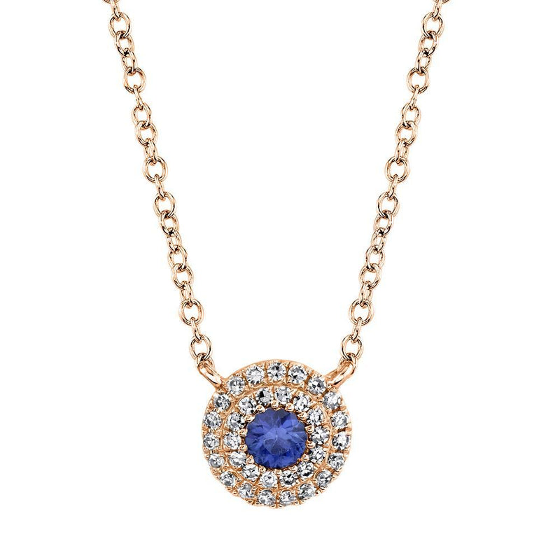 14K Yellow Gold Diamond + Blue Sapphire Necklace