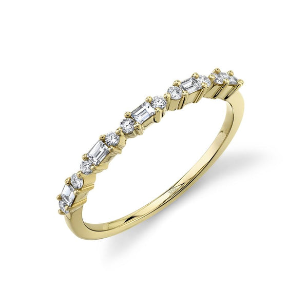 14K Yellow Gold Round + Baguette Diamond Band