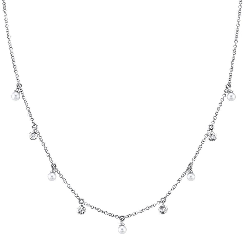 14K Rose Gold Diamond & Cultured Pearl Dangle Necklace