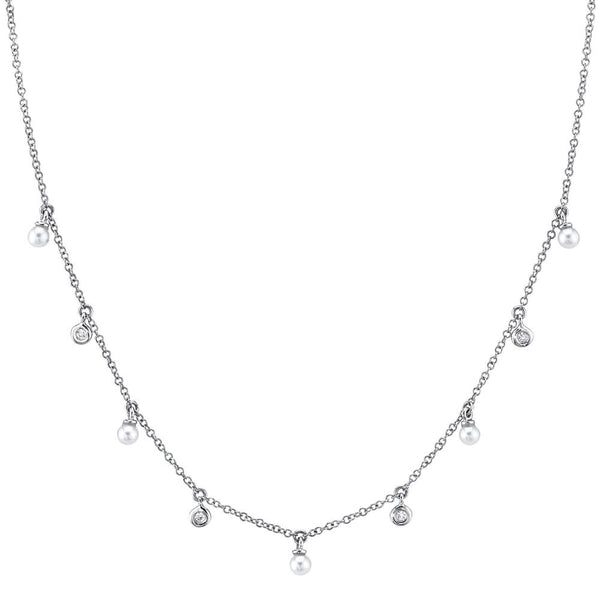 14K White Gold Diamond & Cultured Pearl Dangle Necklace-Necklaces-Maurice's Jewelers-WHITE GOLD-