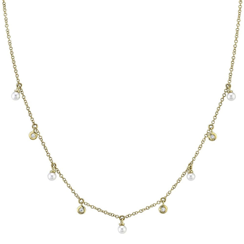 14K Yellow Gold Diamond & Cultured Pearl Dangle Necklace