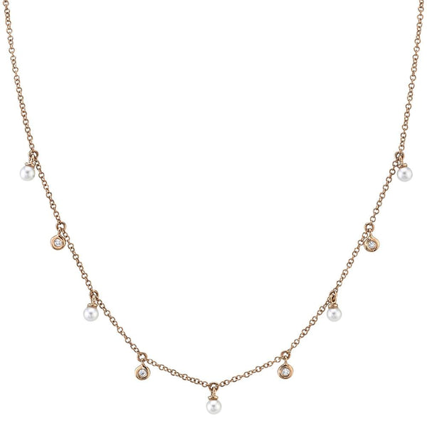 14K Rose Gold Diamond & Cultured Pearl Dangle Necklace