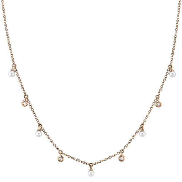 14K White Gold Diamond & Cultured Pearl Dangle Necklace-Necklaces-Maurice's Jewelers-ROSE GOLD-