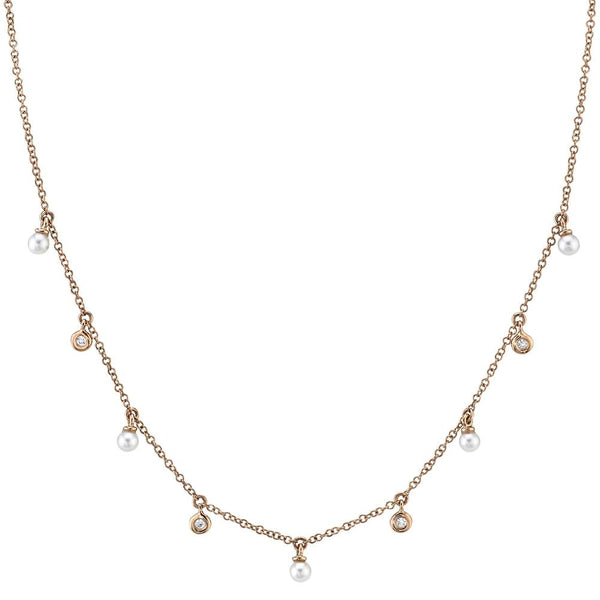 14K White Gold Diamond & Cultured Pearl Dangle Necklace