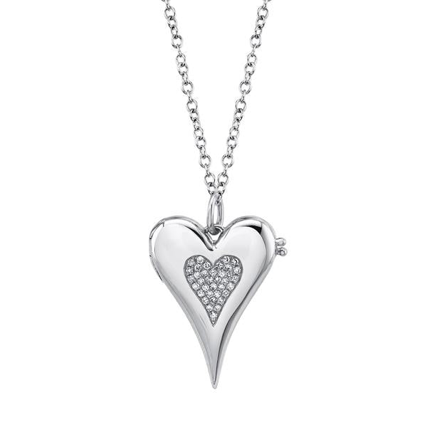 14K Rose Gold Diamond Pave Heart Locket Necklace-Necklaces-Maurice's Jewelers-WHITE GOLD-