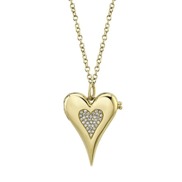 14K Rose Gold Diamond Pave Heart Locket Necklace-Necklaces-Maurice's Jewelers-YELLOW GOLD-
