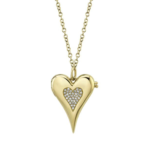 14K Yellow Gold Diamond Pave Heart Locket Necklace
