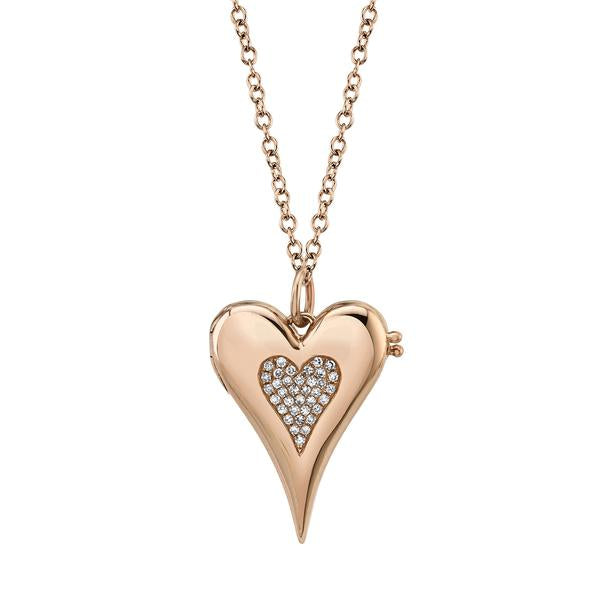 14K Rose Gold Diamond Pave Heart Locket Necklace