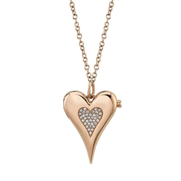14K Rose Gold Diamond Pave Heart Locket Necklace-Necklaces-Maurice's Jewelers-ROSE GOLD-