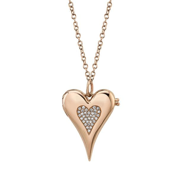 14K Yellow Gold Diamond Pave Heart Locket Necklace